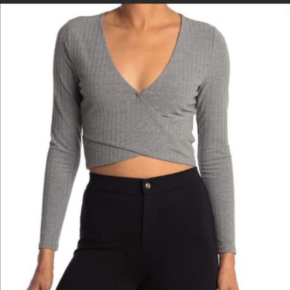 SOPHIE RUE Ribbed Surplice Neck Crop Top
